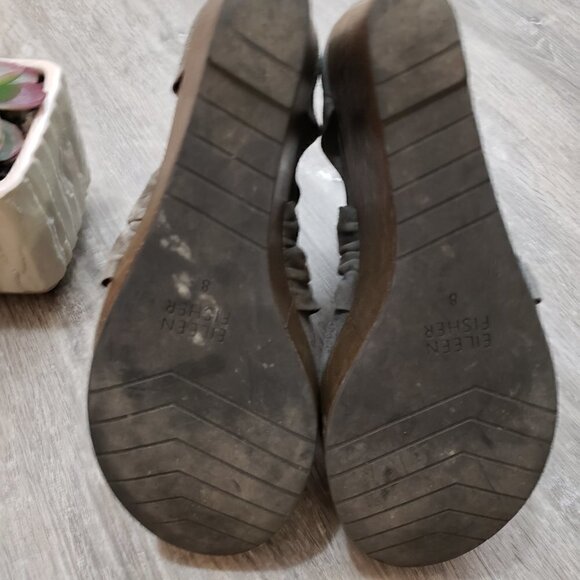Eileen Fisher Nubuk Leather Wedge Platform Sandal Grey 38 - Picture 8 of 9